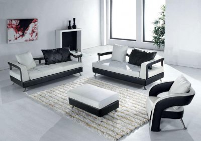 Black and White Leather Ultra Modern 4Pc Living Room Set