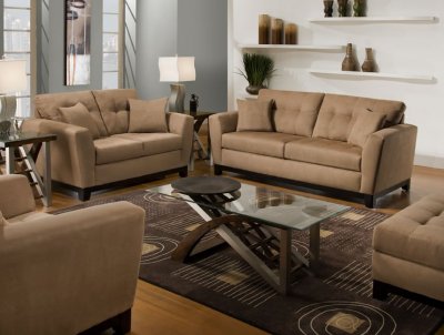 Latte Microfiber Modern Sofa & Loveseat Set w/Optional Items