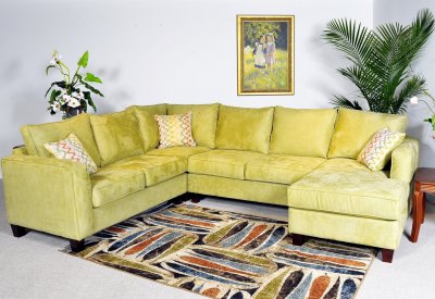 Apple Fabric Contemporary 4Pc Sectional Sofa w/Wooden Legs