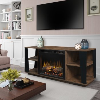 Arlo Electric Fireplace Media Console Walnut by Dimplex w/Logs [SFDX-Arlo Logs]