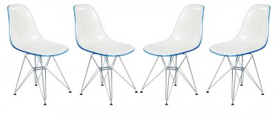 Cresco Set of 4 Dining Chairs CR19WBU- White & Blue - LeisureMod