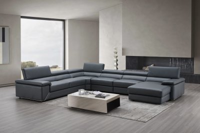 Kobe Sectional Sofa in Blue Gray Premium Leather by J&M