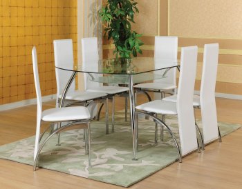 Clear Glass Top Modern 5Pc Dinette w/White Chairs [WDDS-45000-WHT-5Pc]