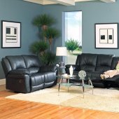 Black Bonded Leather Modern Reclining Living Room Sofa w/Options