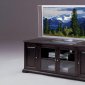 Espresso Finish Modern TV Stand w/Glass Doors & Side Shelves