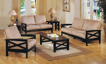 Beige Microfiber Contemporary Living Room with Wooden Frame [AMS-25-5594]