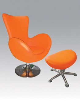 Orange Leatherette Contemporary Leisure Chair w/Ottoman