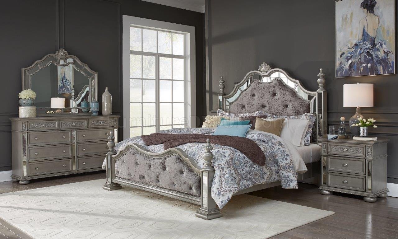 Diana Bedroom in Silver Velvet Fabric by Global w/Options