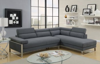 F6539 Sectional Sofa in Charcoal Glossy Polyfiber Fabric by Boss [PXSS-F6539 Charcoal]