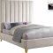 Via Upholstered Bed in Cream Velvet Fabric by Meridian