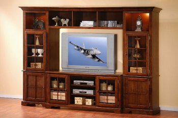 Merlot Oak Finish Classic Large Wall Unit W/Lights in Towers [CRTV-384-700241]