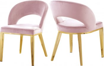 Roberto Dining Chair 765 Set of 2 Pink Velvet Fabric - Meridian [MRDC-765 Roberto Pink]