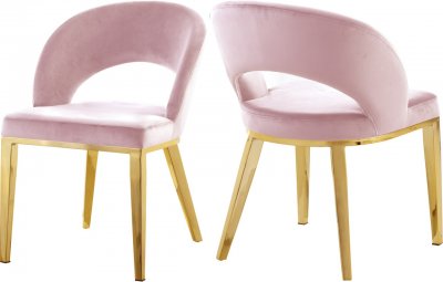 Roberto Dining Chair 765 Set of 2 Pink Velvet Fabric - Meridian