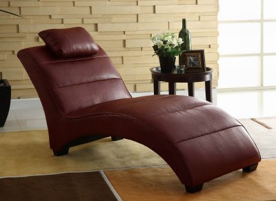 Burgundy Bonded Leather Modern Chaise Lounger w/Pillow