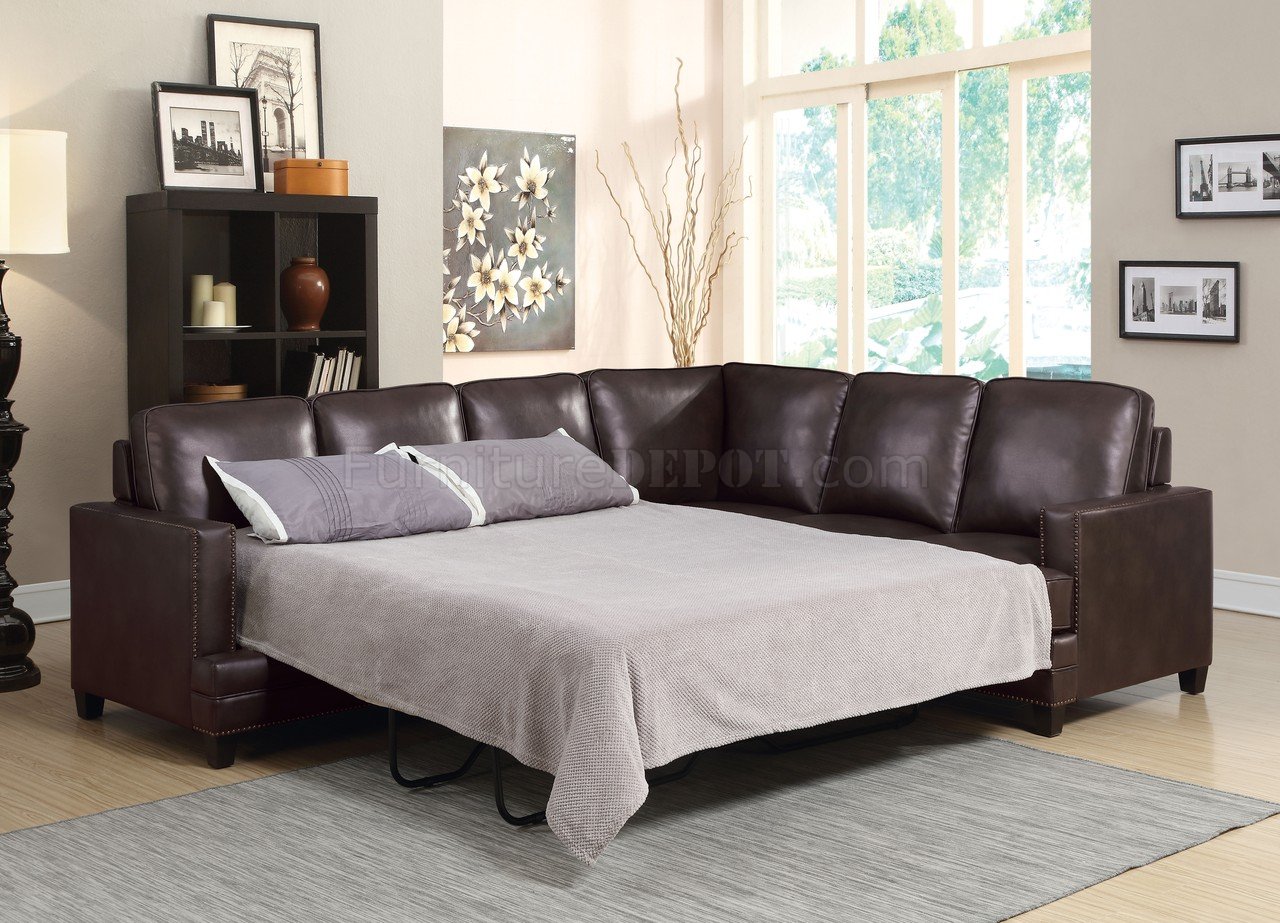 bevin espresso leather gel sectional sofa sleeper
