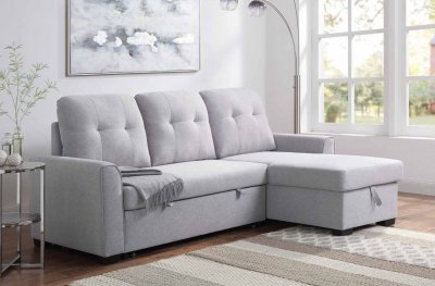 Amboise Sectional Sofa 55550 in Light Gray Fabric by Acme