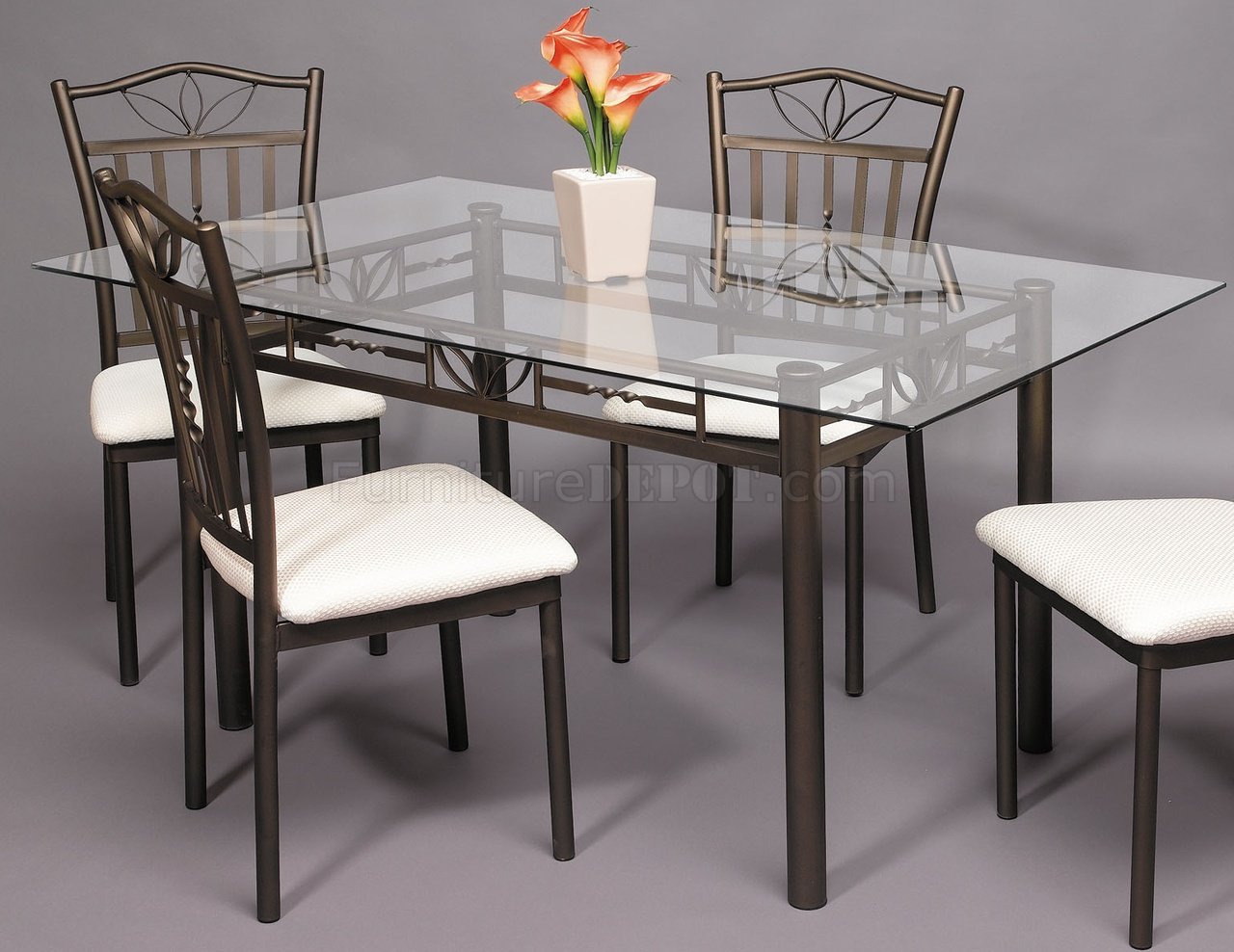 Gold Brushed Pewter Base Dinette w/Clear Glass Top Table