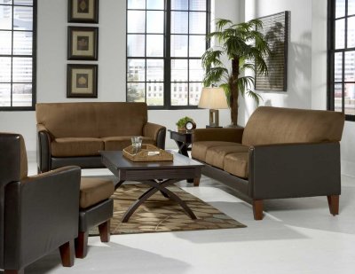 Mocha Microfiber Casual Living Room Sofa w/Brown Bycast Base