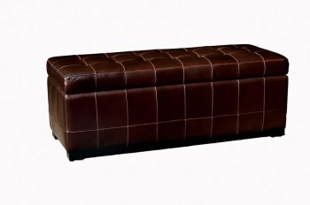 Dark Brown Button-Tufted Leather Ottoman-Bench With Storage [WIO-Y-105 Dark Brown]