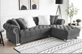 MS2135 Sectional Sofa in Gray Velvet by VImports [VISS-MS2135 Gray]