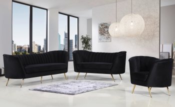 Margo Sofa 622 in Black Velvet Fabric by Meridian w/Options [MRS-622 Margo Black]