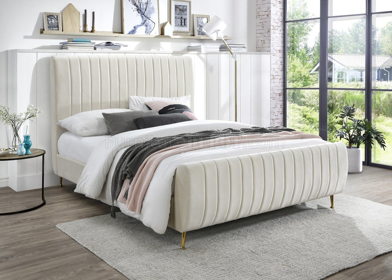 Zara Bed in Cream Velvet by Meridian w/Options