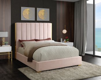 Becca Bed in Pink Velvet Fabric by Meridian w/Options [MRB-Becca Pink]