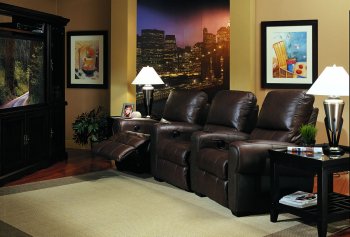 Three Brown Leatherette Home Theater Recliners W/Cup Holders [CRS-361-7560]