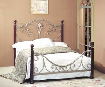 Antique Style Bed with Scroll Design & Dark Cherry Wooden Legs [AMBS-N118-9614]