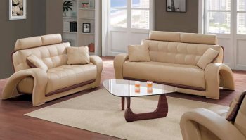 Honey Tufted Leather Living Room Set with Brown Leather Accents [AES-7030-Honey]