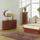 Cherry Lacquered Finish Contemporary Bed with Storage Drawers