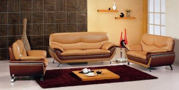 Camel & Brown Two-Tone Leather Modern 3PC Living Room Set [VGS-2106]