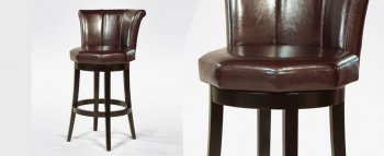 Brown Bycast Leather Set of 2 Modern Crown Swivel Barstools [ARBA-MBS-01 Crown]