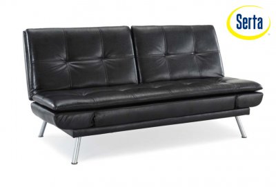 Black Bicast Leather Modern Convertible Sofa Bed w/Metal Legs