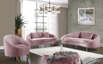 Serpentine Sofa 679 in Pink Velvet Fabric by Meridian w/Options [MRS-679Pink Serpentine]