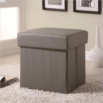 Grey Vinyl Modern Square Ottoman w/Storage