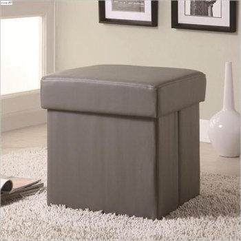 Grey Vinyl Modern Square Ottoman w/Storage [CRO-500936]