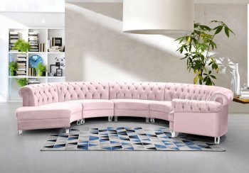 Anabella Sectional Sofa 697 5Pc Pink Velvet Fabric by Meridian [MRSS-697 5Pc Anabella Pink]