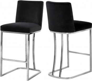 Heidi Stool 708 Set of 2 in Black Velvet Fabric by Meridian [MRBA-708 Heidi Black]