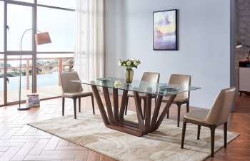 1330 Dining Table 5Pc Set in Walnut by ESF w/Glass Top & Option [EFDS-1330-1638 Set]