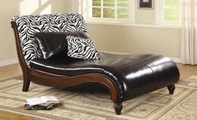 Dark Brown Bycast Leather Stylish Chaise Lounge W/Zebra Back