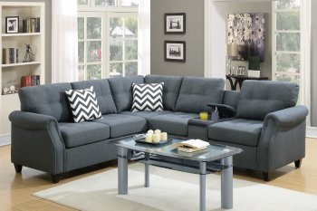 F6594 Sectional Sofa in Blue Grey Fabric by Poundex [PXSS-F6594 Blue Grey]