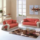 7032 Sofa in Orange & Beige Bonded Leather w/Options