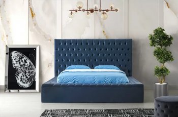 Landmark Upholstered Bed B301 in Navy Blue Fabric [SFMAB-B301 Landmark Navy]