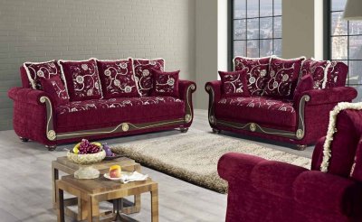 American Style Sofa Bed in Burgundy Fabric by Mobista