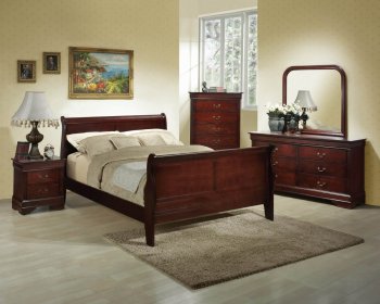 Rich Cherry Finish Classic 5 Pc Bedroom Set w/Queen Size Bed [WDBS-20208-5Pc]