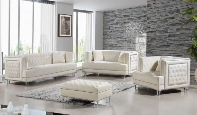 Lucas Sofa 609 in Cream Velvet Fabric by Meridian w/Options