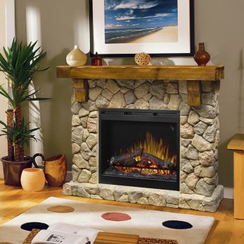 Fieldstone Mantel Electric Fireplace by Dimplex w/Logs [SFDX-Fieldstone Logs]