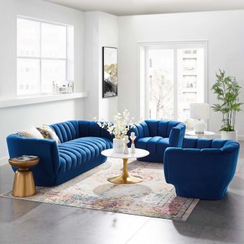 Entertain Sofa in Navy Velvet Fabric by Modway w/Options [MWS-3351 Entertain Navy]