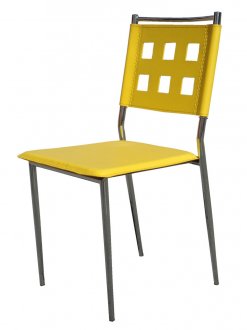 Yellow Vinyl Set of 4 Modern Dining Chairs w/Chrome Frame